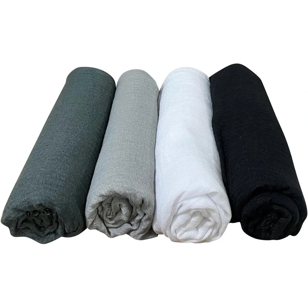 Manshu 4PCS Women's Soft Cotton Hemp Shawl & Wrap Set–Long Scarves, Head Scarves
